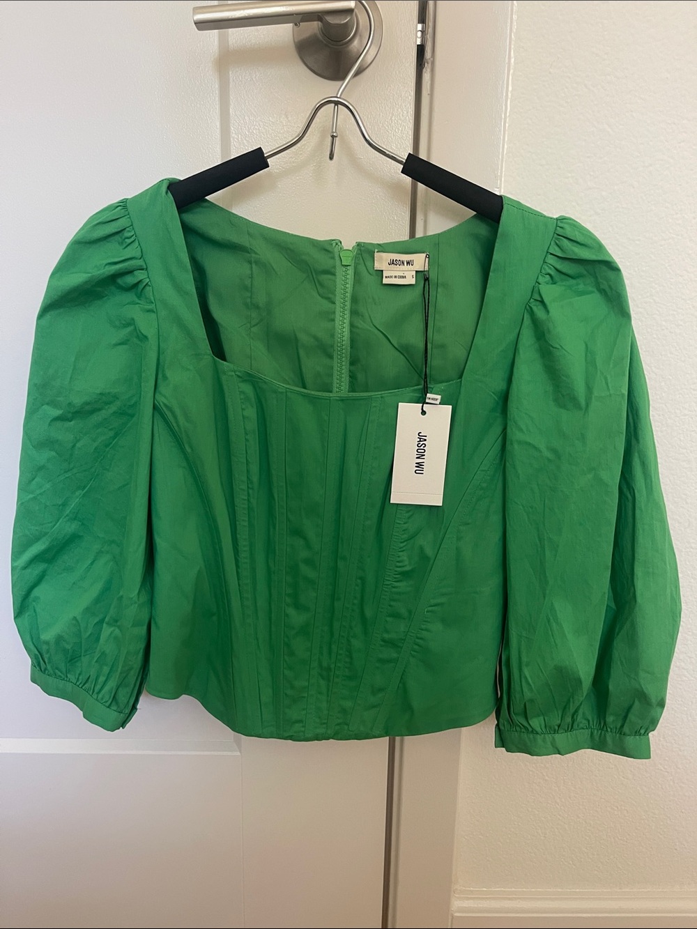 Jason Wu Green Puff-Sleeve cropped corset Blouse small